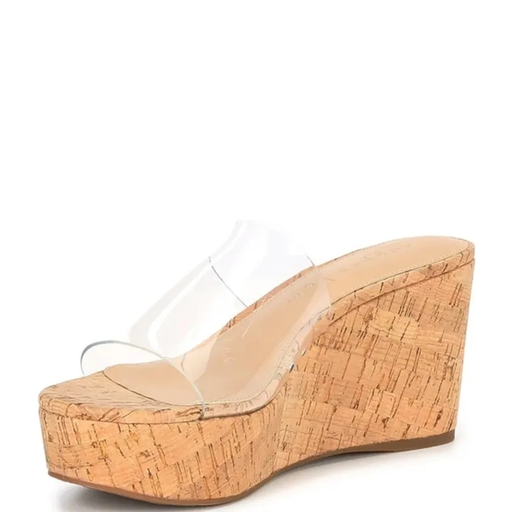 Copper Key Seaside Women's Clear Vinyl Platform Cork Wedge Sandals Size 10